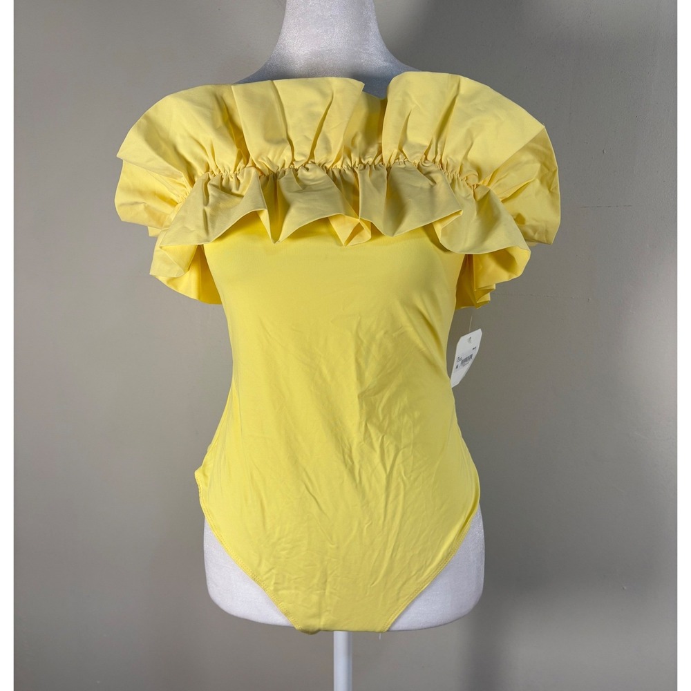 Altar'd‎ State Bodysuit Women L Yellow New Ruffle Off Shoulder